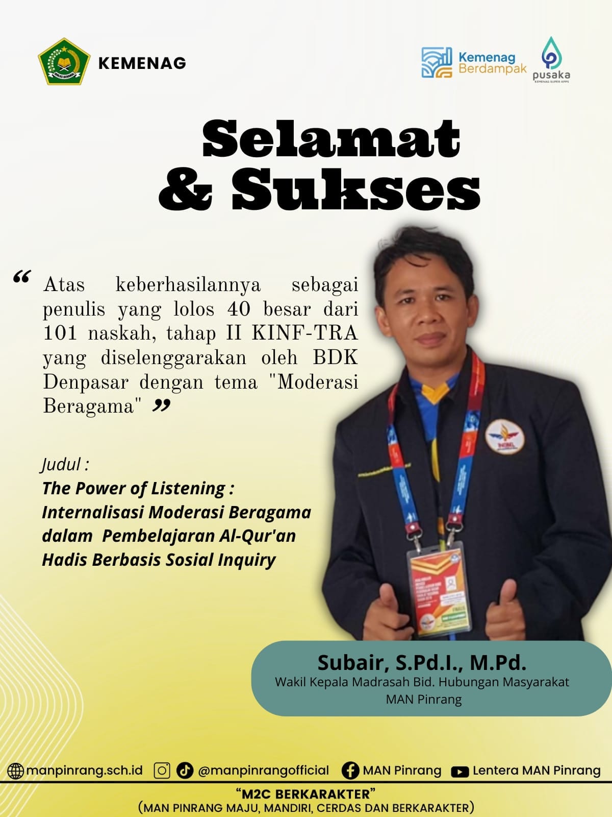 Guru MAN Pinrang ukir prestasi nasional, tembus 40 Besar KINF-TRA