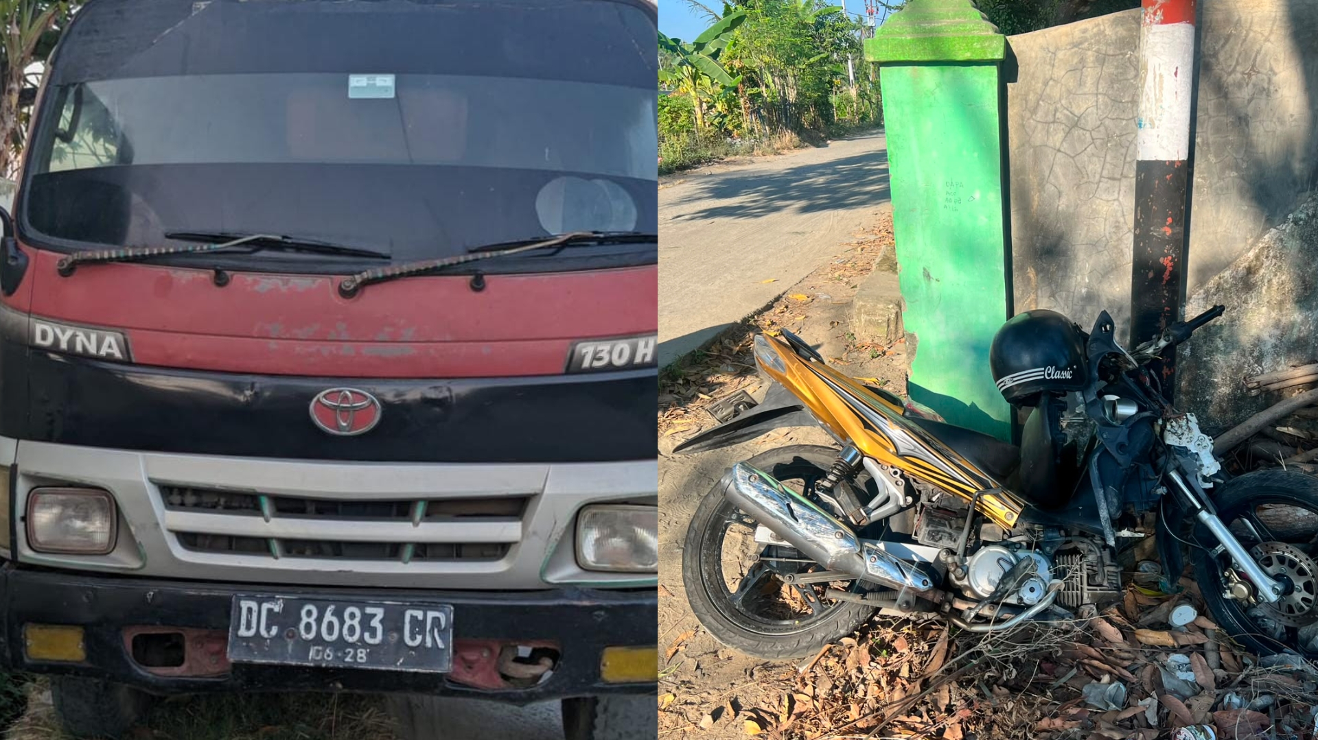 Diduga Hilang Kendali, Pemotor Terluka dalam Kecelakaan dengan Dump Truck di Desa Bonra
