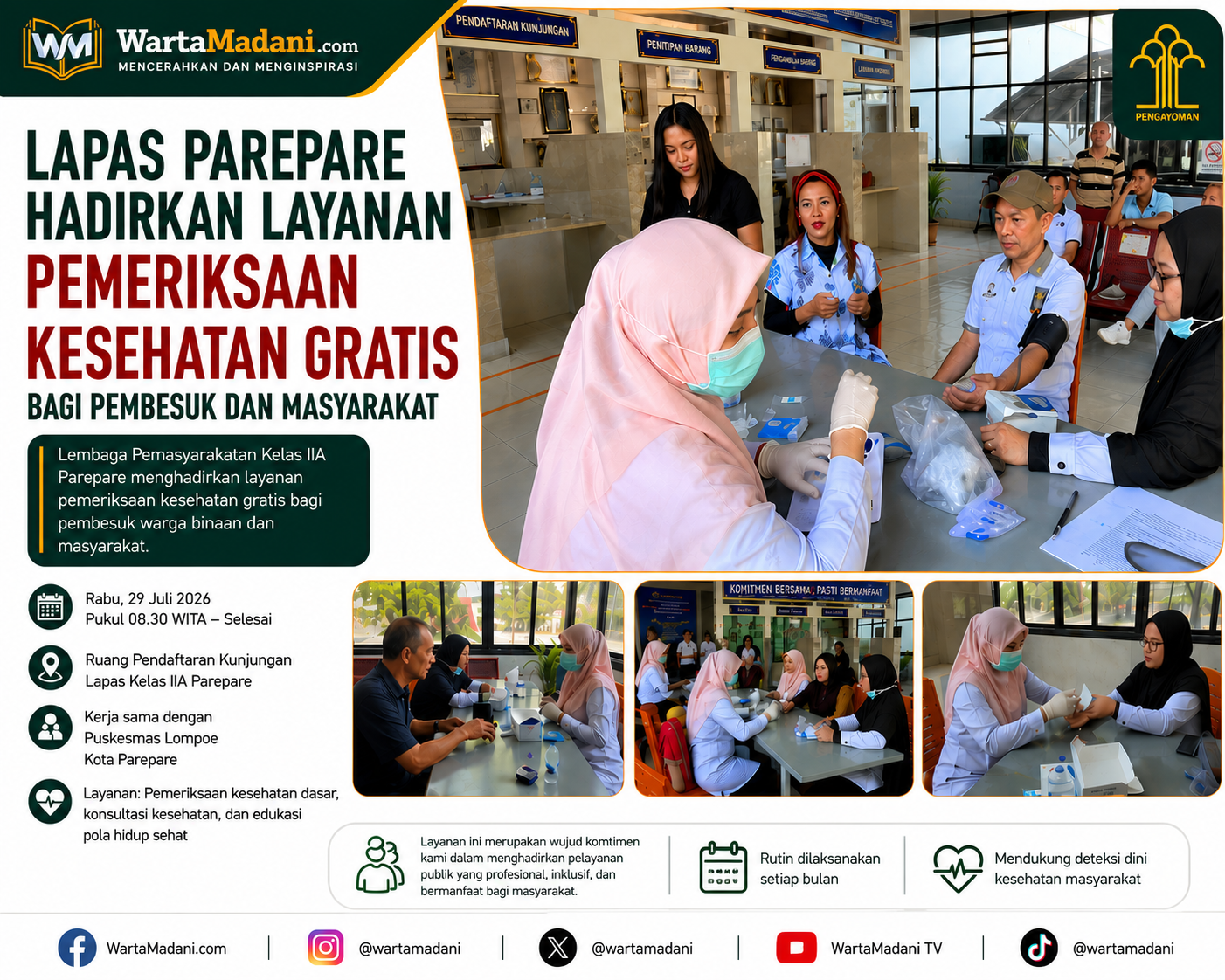 Lapas Parepare Buka Layanan Pemeriksaan Kesehatan Gratis untuk Pembesuk dan Masyarakat