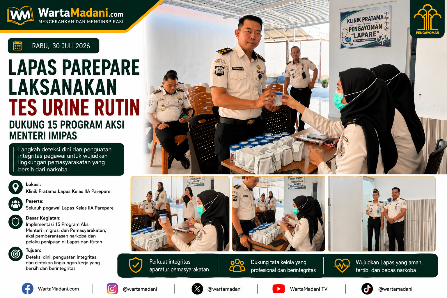 Lapas Parepare Gelar Tes Urine Rutin, Perkuat Komitmen Berantas Narkoba