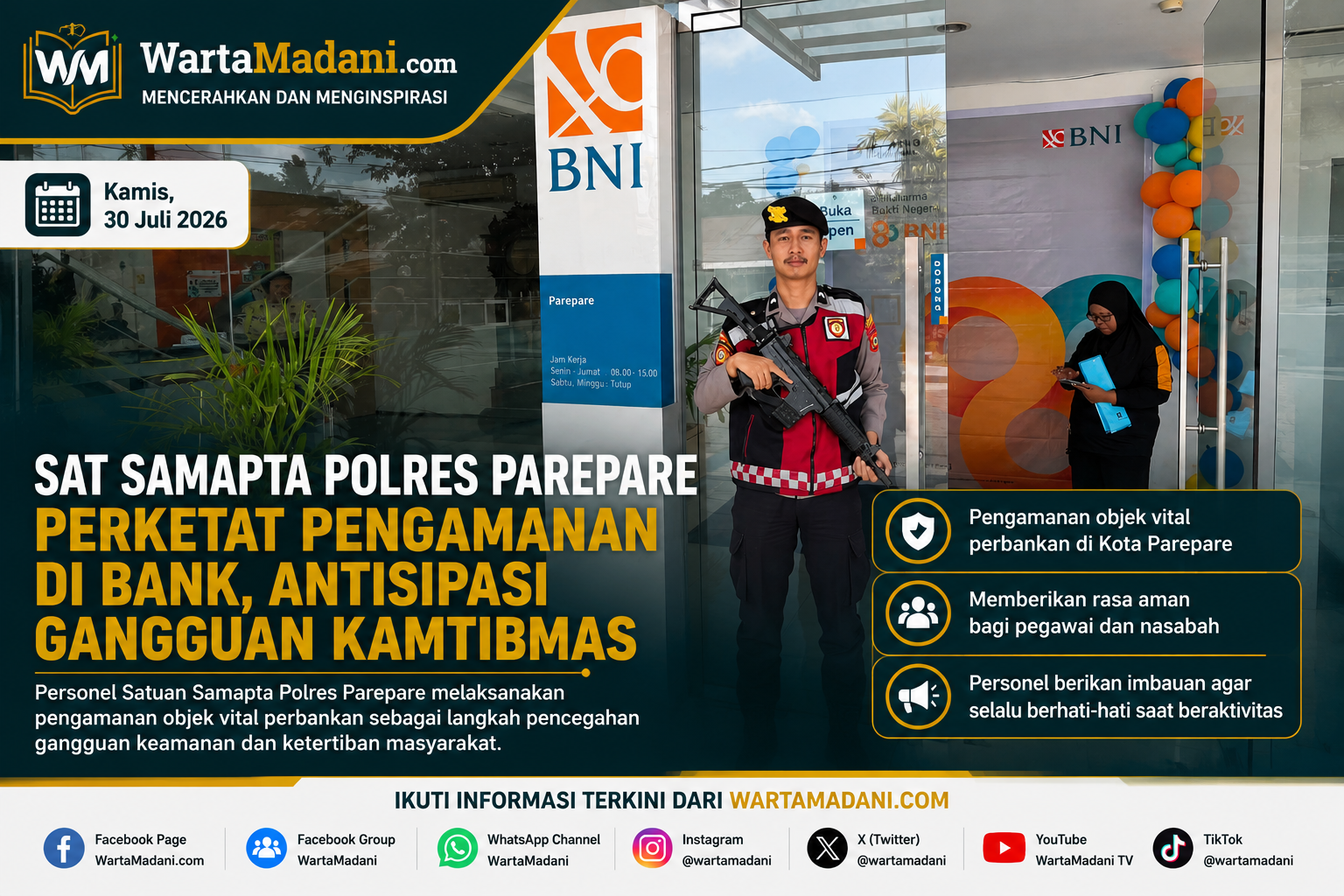 Sat Samapta Polres Parepare Perketat Pengamanan Bank, Antisipasi Gangguan Kamtibmas