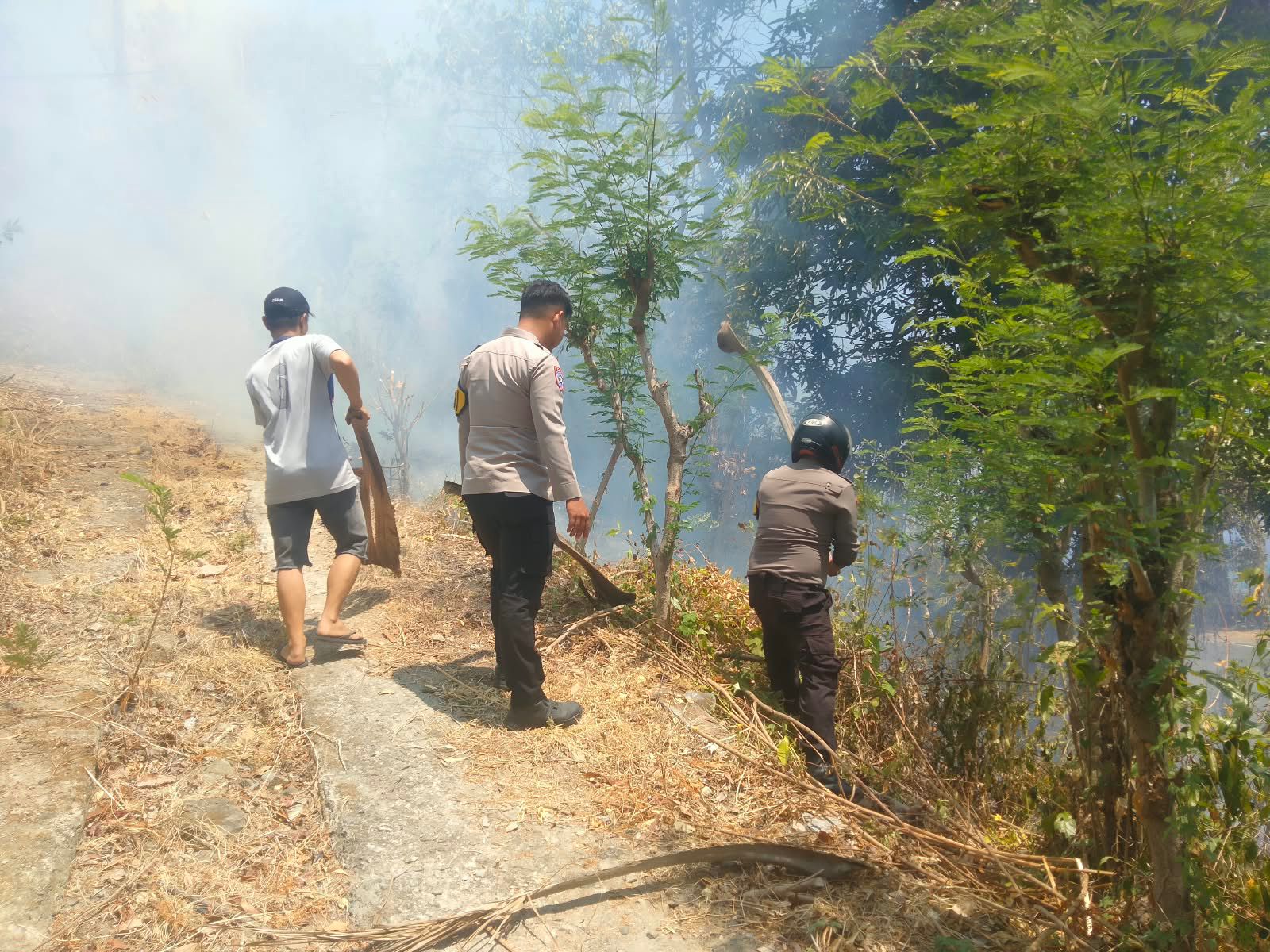 Gerak Cepat Polsek Pamboang bersama Warga dan Damkar Jinakkan Kebakaran Lahan di Pesuloang