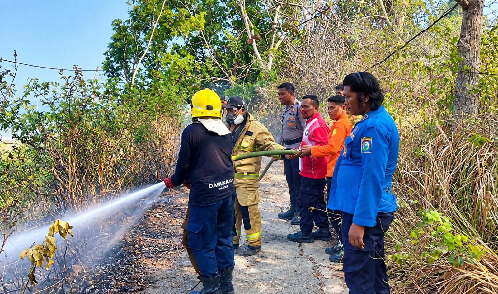 Tim Gabungan Polres Majene Bergerak Cepat Padamkan Kebakaran Lahan Nonproduktif di Baruga Dhua