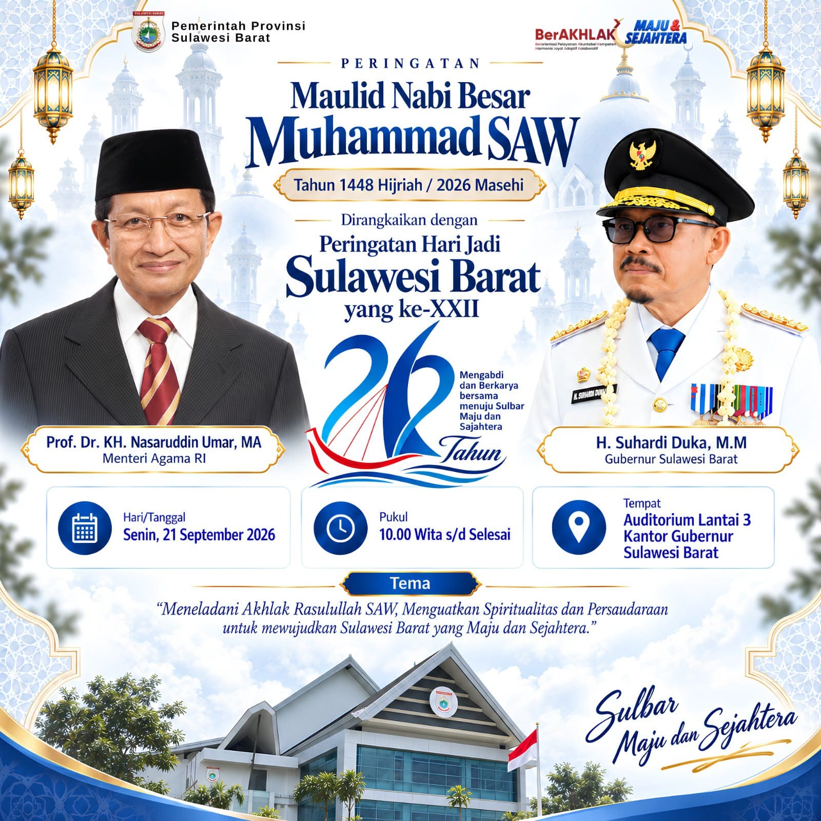 Gubernur Sulbar Sambut Kehadiran Menteri Agama RI pada Peringatan Maulid Nabi Muhammad SAW
