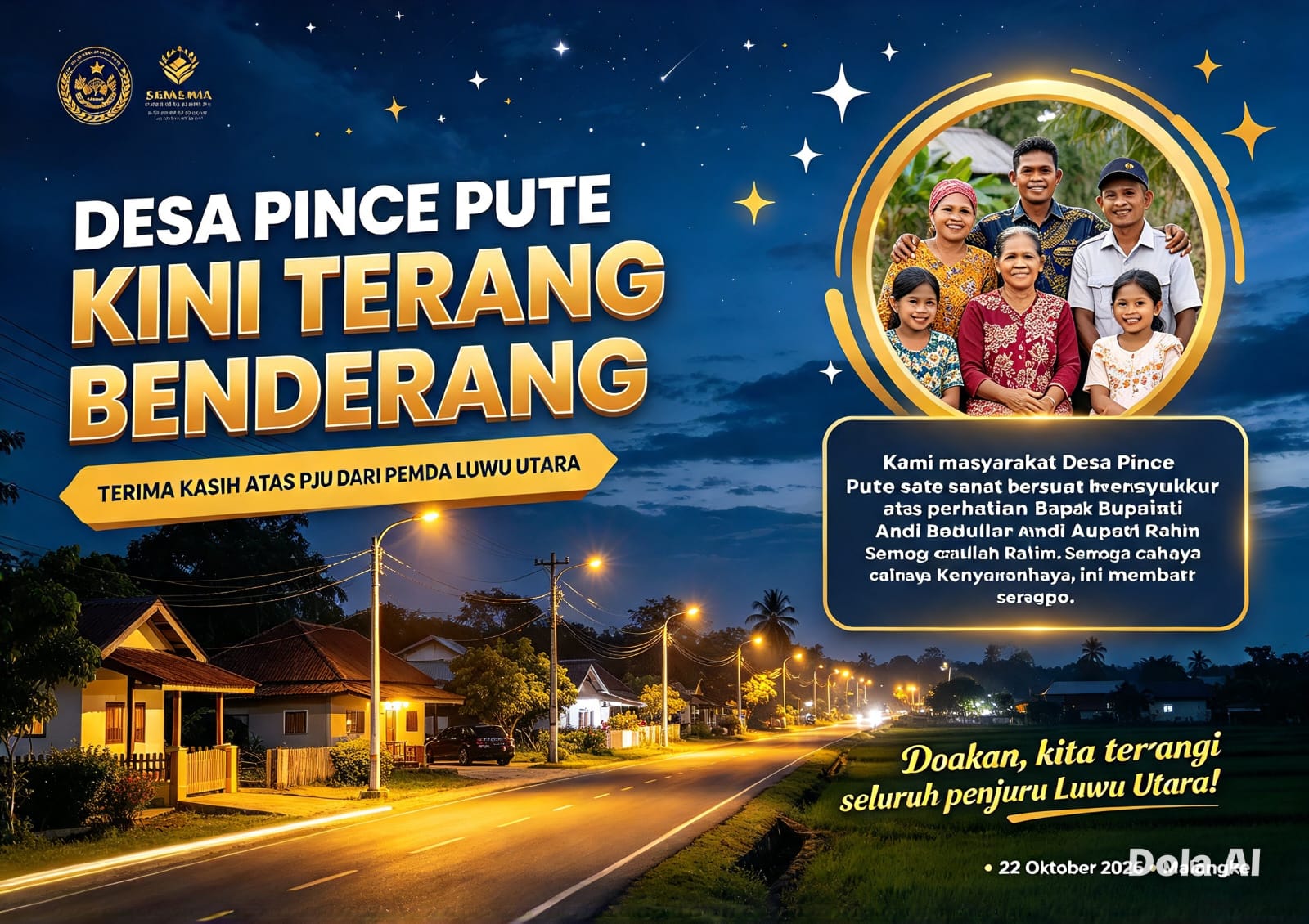 Desa Pince Pute Malangke Kini Terang Benderang, Warga Sampaikan Terima Kasih ke Bupati Luwu Utara