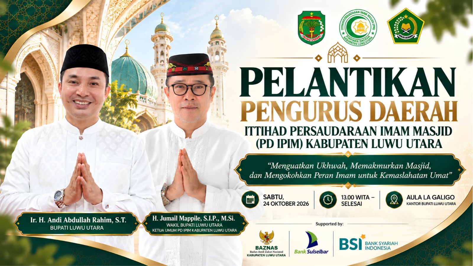 Jumail Mappile Resmi Pimpin PD IPIM Luwu Utara 2026–2031, Bupati Andi Rahim Sampaikan Pesan Sarat Makna